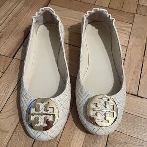 Tory Burch Quilted White Flats